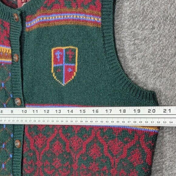 Vintage Susan Bristol Sweater Vest Womens L Green Red Fair Isle Pure Wool 1989 - Picture 6 of 11